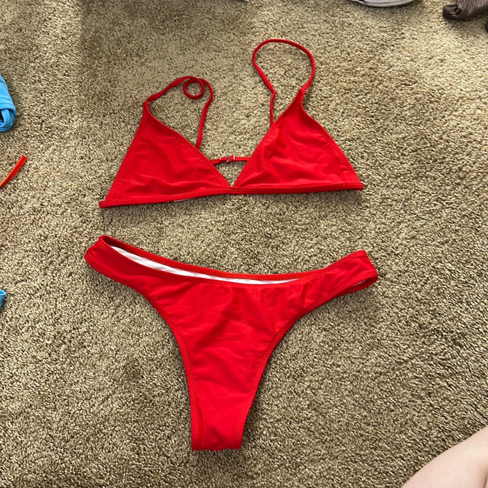 Bright red triangle bikini